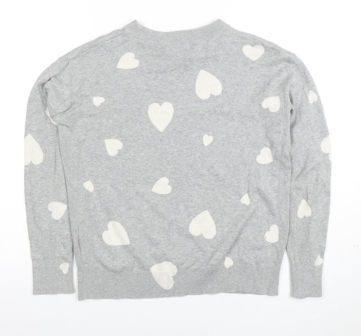 Marks and Spencer Women's Grey Heart Print Crew Neck Jumper XS