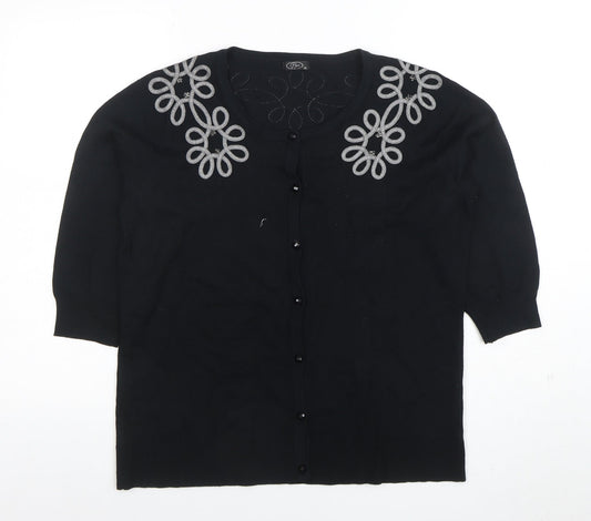 BM Women's Black Embroidered 3/4 Sleeve Cardigan M