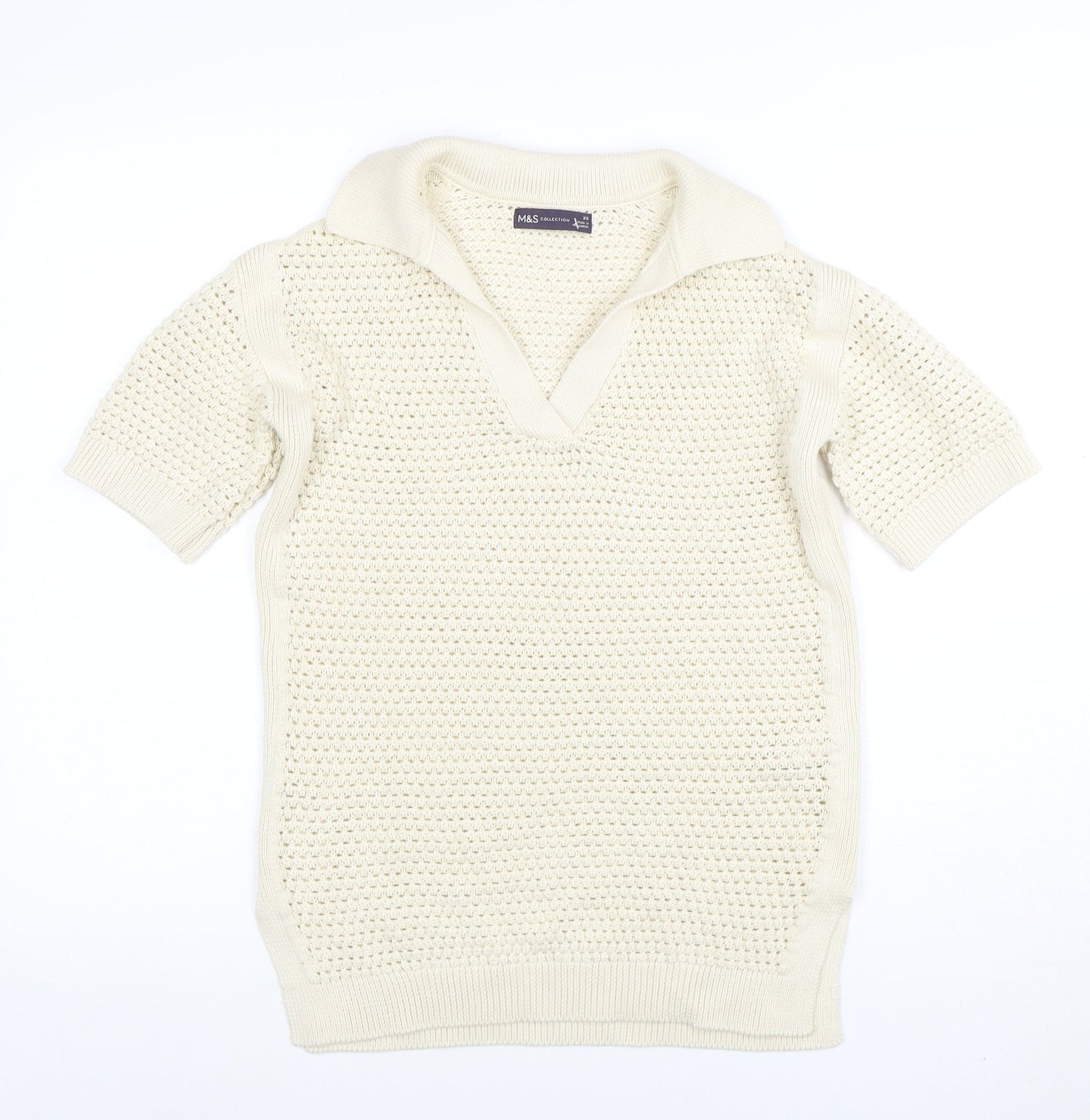 Marks and Spencer Women’s Ivory Open-Knit Cotton V-Neck Jumper XS