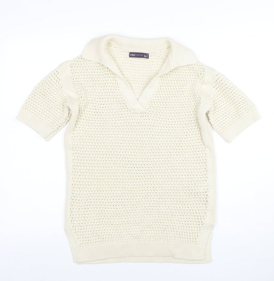 Marks and Spencer Women’s Ivory Open-Knit Cotton V-Neck Jumper XS