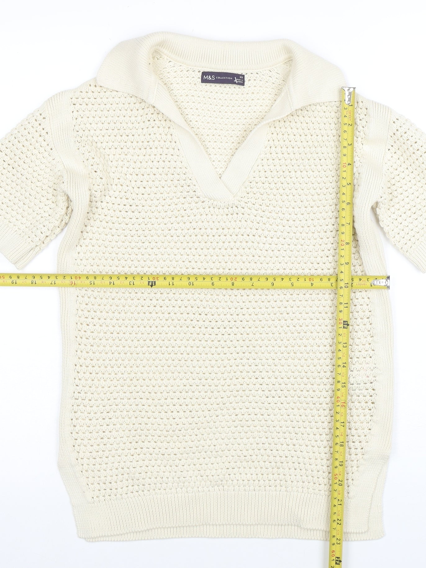 Marks and Spencer Women’s Ivory Open-Knit Cotton V-Neck Jumper XS