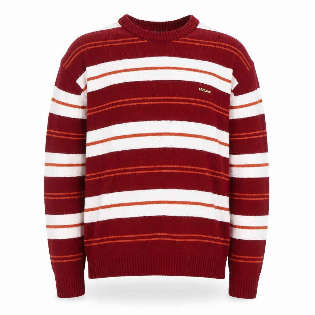 F426 Men's Red Striped Crew Neck Pullover Jumper Size M
