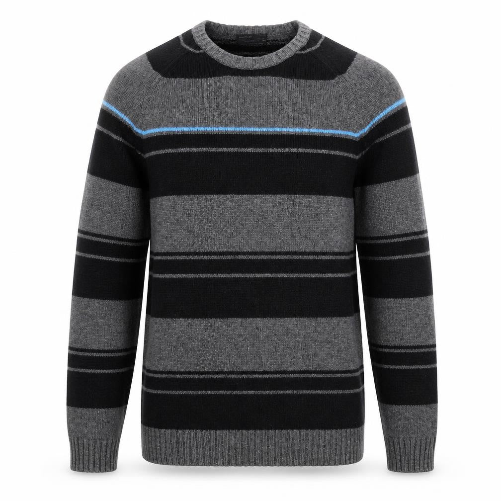 PULL & BEAR Mens Grey Striped Crew Neck Cotton Blend Jumper L