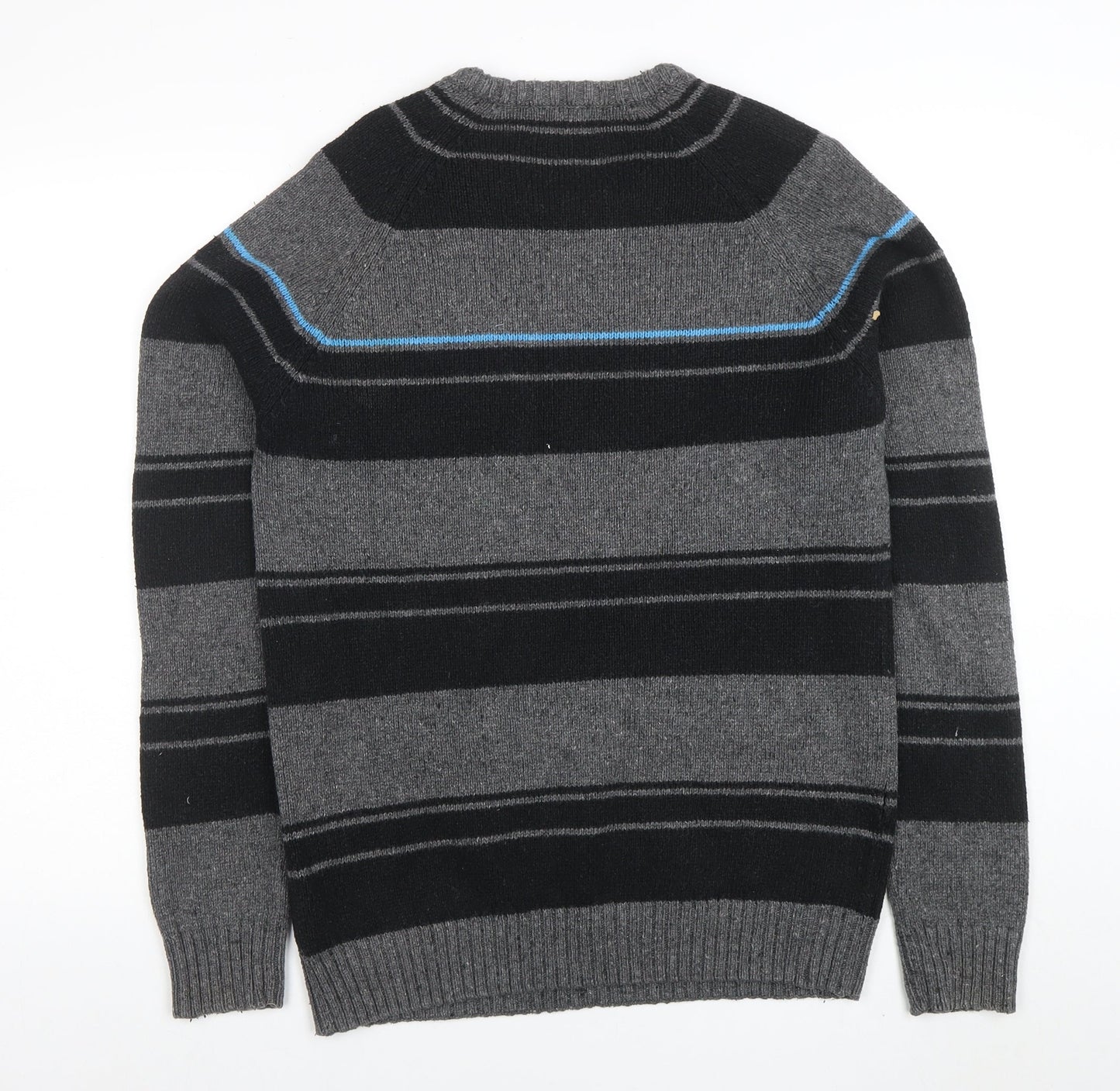 PULL & BEAR Mens Grey Striped Crew Neck Cotton Blend Jumper L