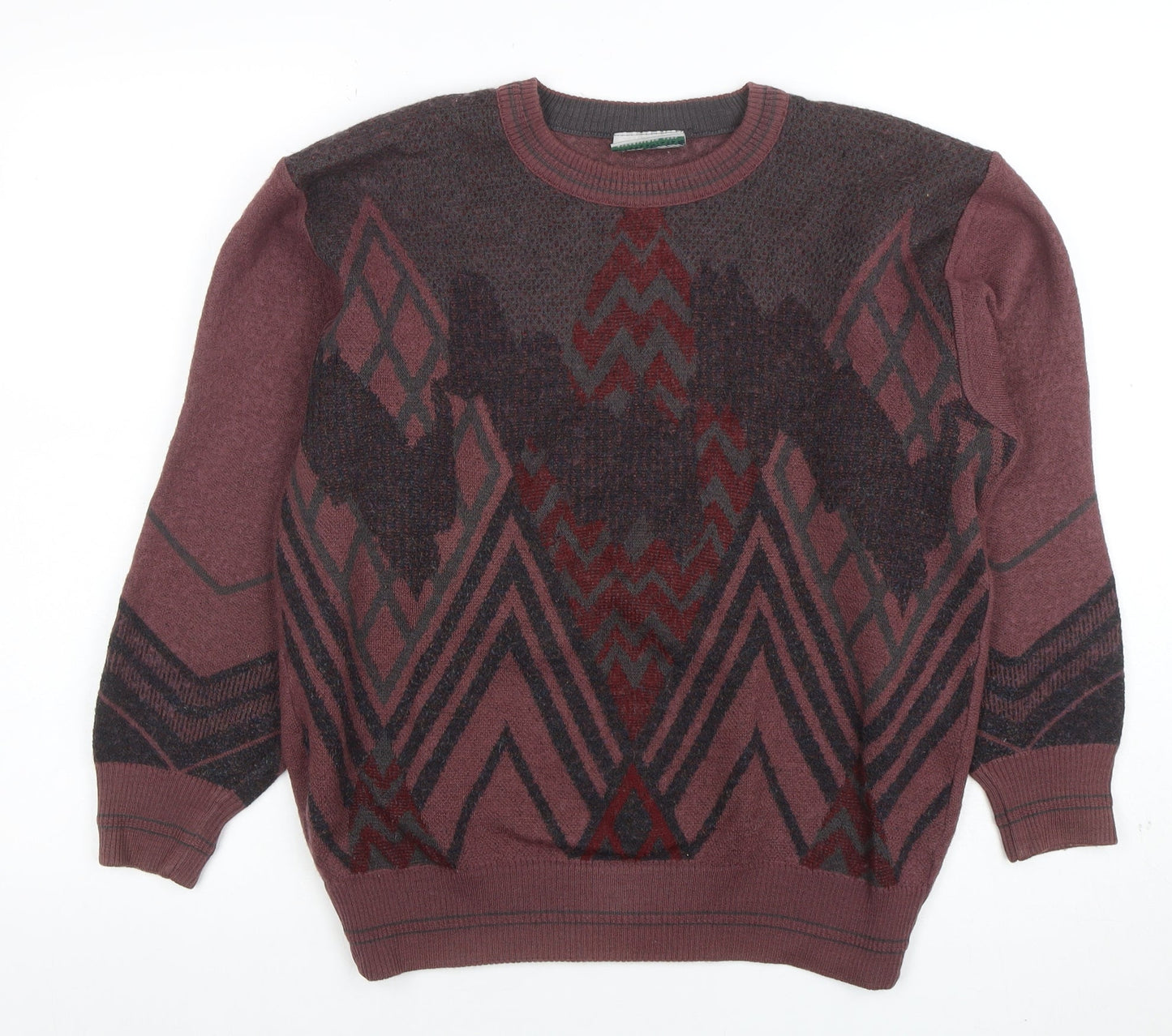 Pierre Sangan Womens Burgundy Wool Blend Crew Neck Pullover Jumper Size L