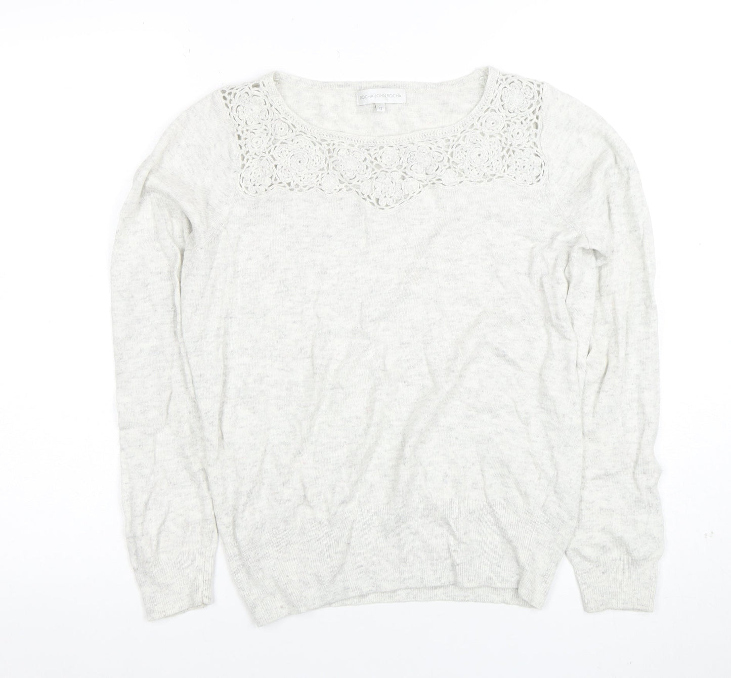 Rocha John Rocha Women Ivory Size 12 Lace Detail Long Sleeve Jumper