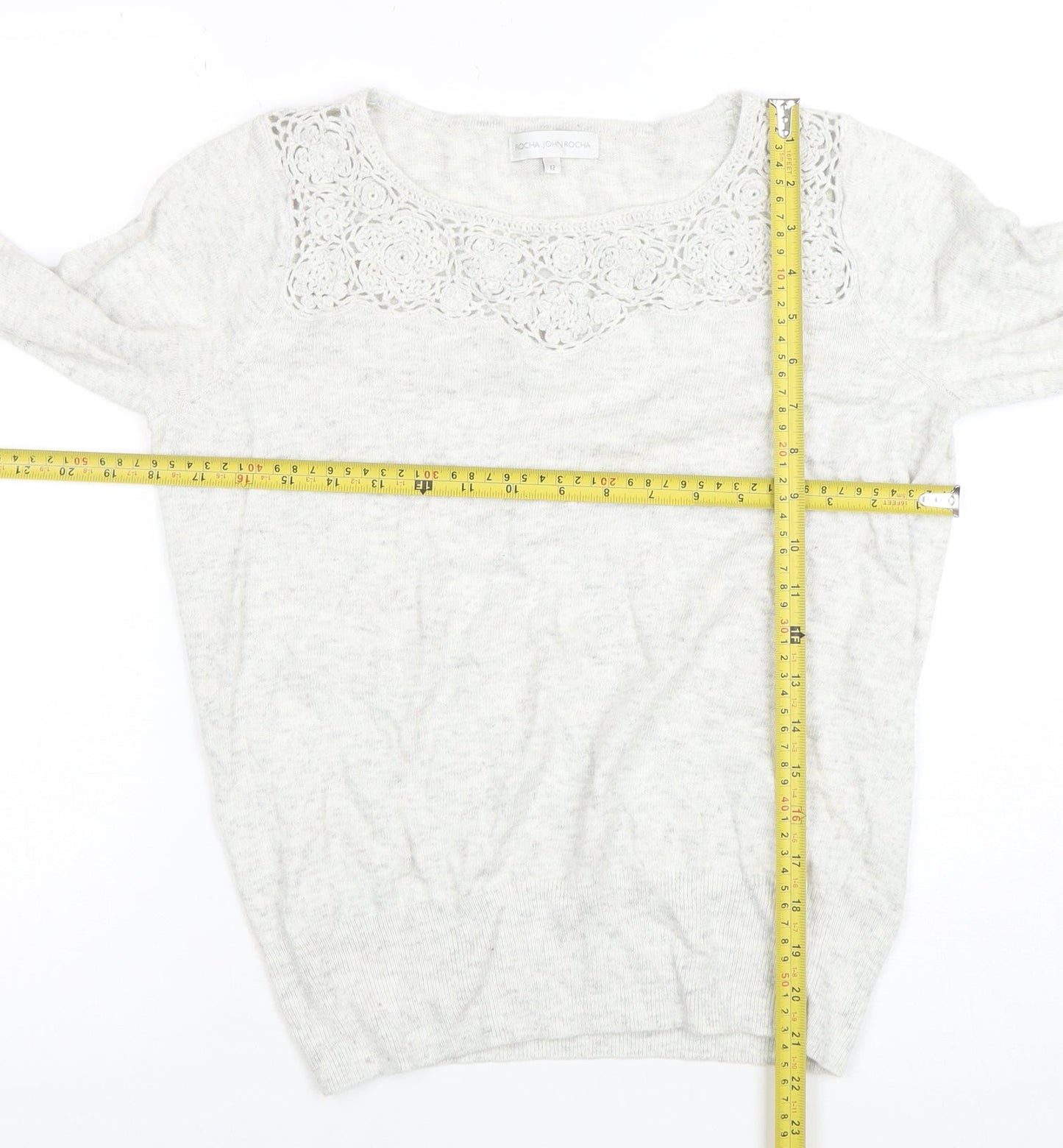 Rocha John Rocha Women Ivory Size 12 Lace Detail Long Sleeve Jumper