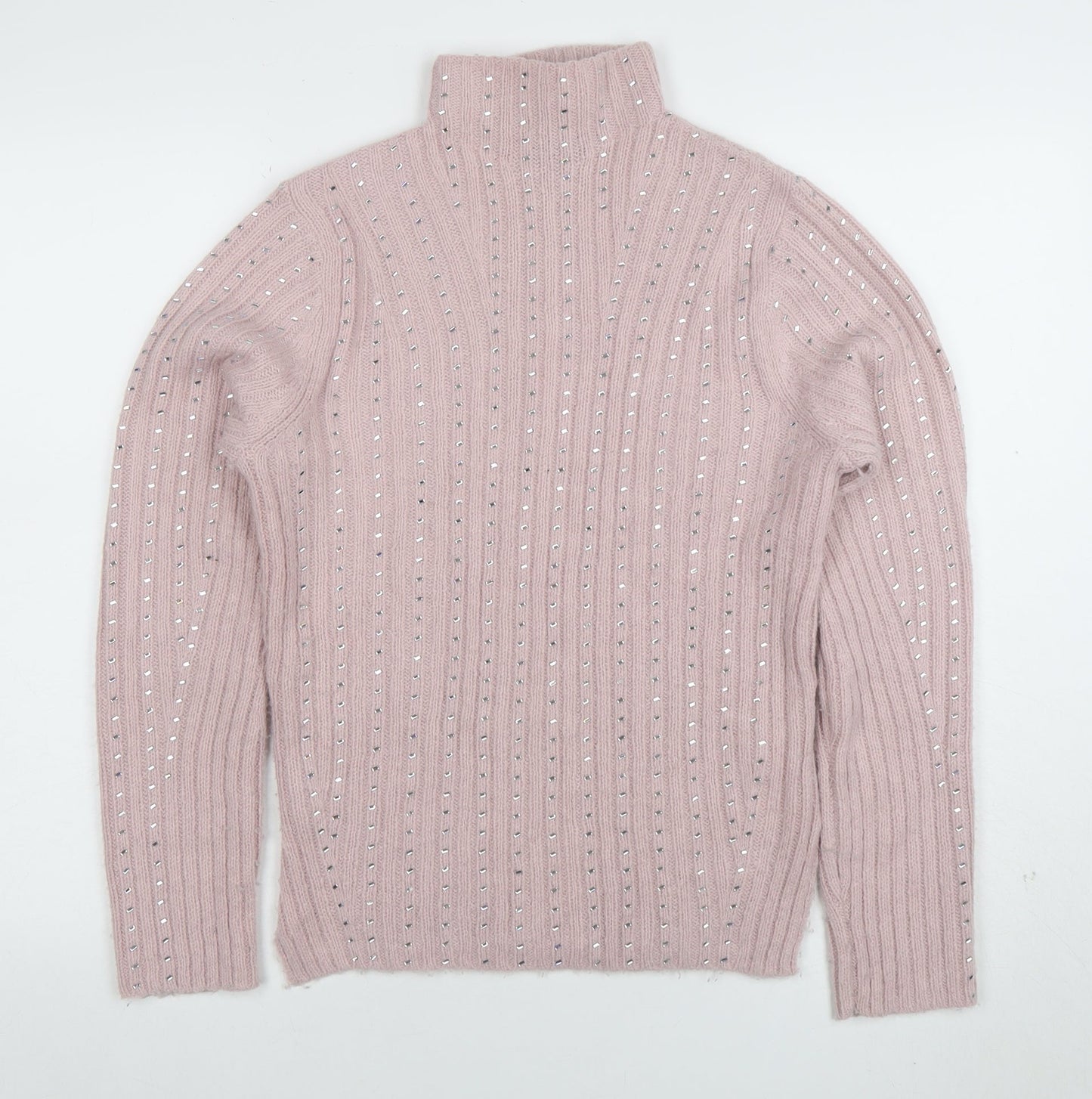 Lipsy London Women’s Pink Roll Neck Beaded Knit Jumper Size 10