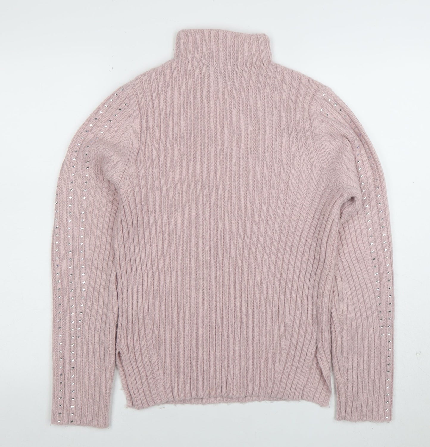 Lipsy London Women’s Pink Roll Neck Beaded Knit Jumper Size 10