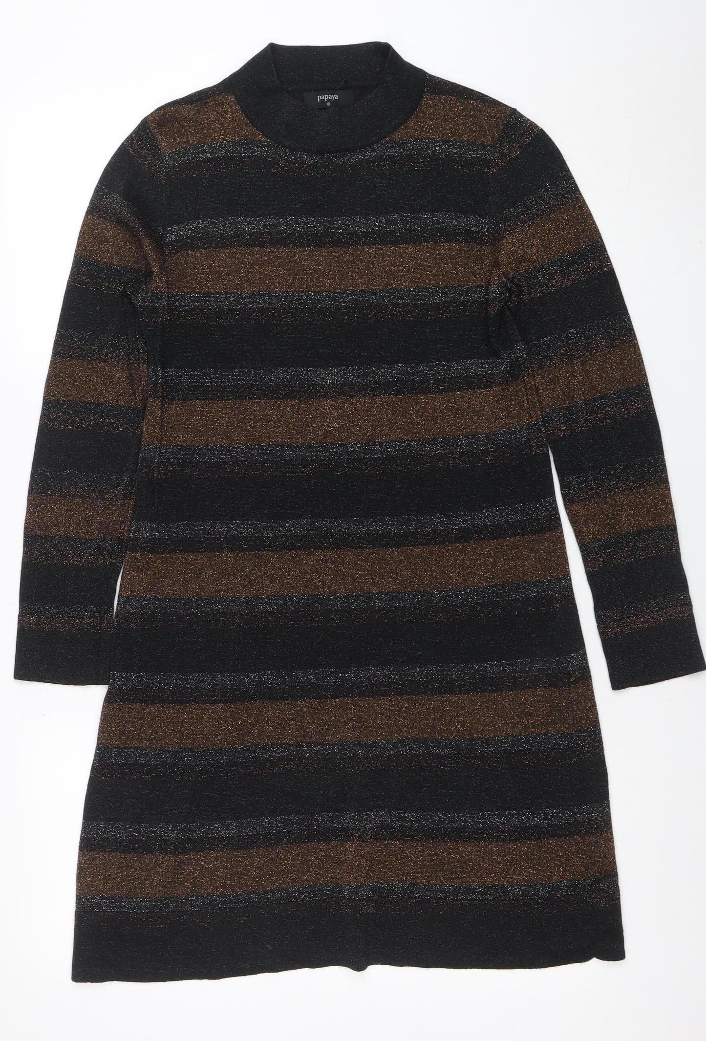 Papaya Women Black Striped Jumper Dress Size 10 Long Sleeve Knitwear