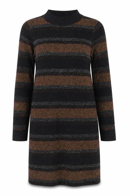 Papaya Women Black Striped Jumper Dress Size 10 Long Sleeve Knitwear