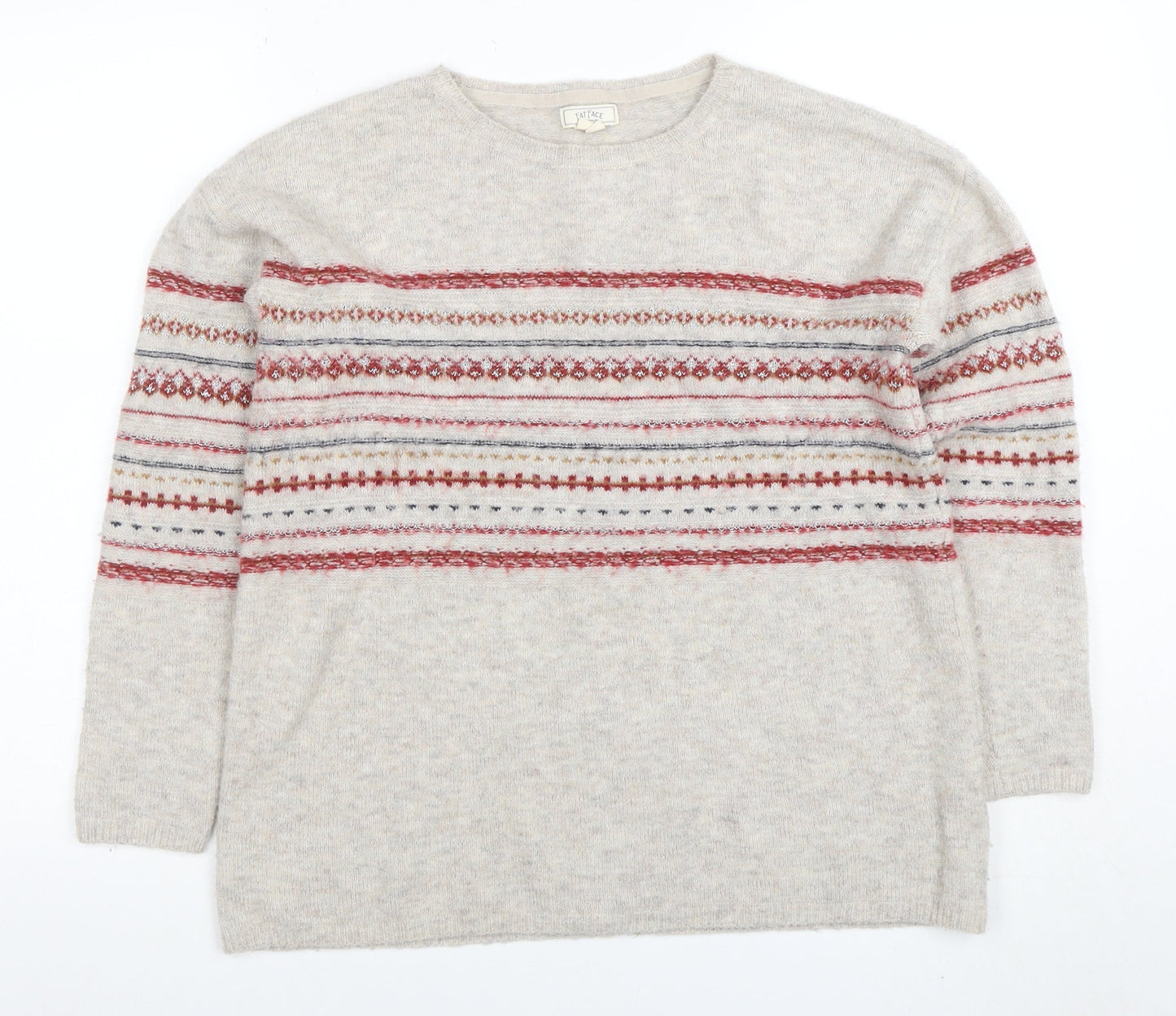 Fat Face Women Beige Fair Isle Wool Blend Jumper Size 10