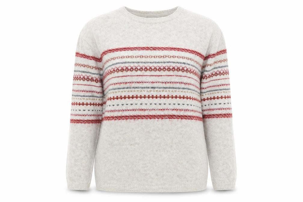 FatFace Women Beige Fair Isle Wool Blend Jumper Size 10