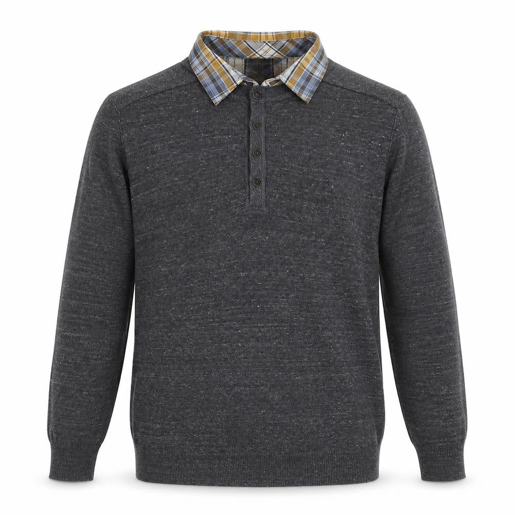 Marks & Spencer North Coast Grey Knit Long Sleeve Collared Polo L