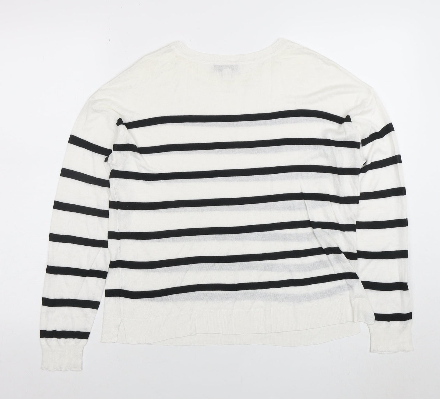Marks and Spencer Women's White Striped Long Sleeve Cotton T-Shirt M