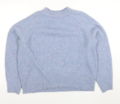 Marks & Spencer Women Blue Acrylic Blend Ribbed Pullover Jumper L