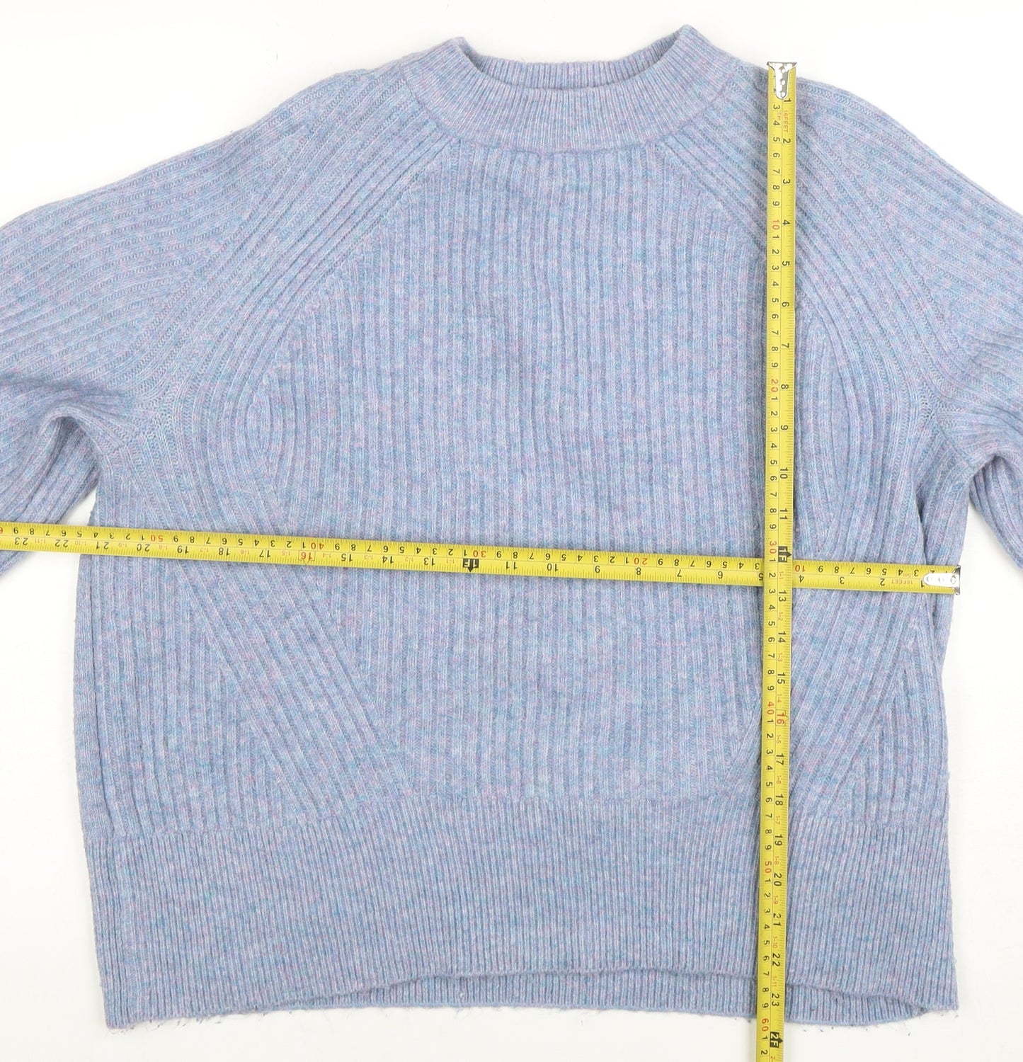 Marks and Spencer Women Blue Acrylic Blend Ribbed Pullover Jumper L
