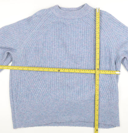 Marks & Spencer Women Blue Acrylic Blend Ribbed Pullover Jumper L
