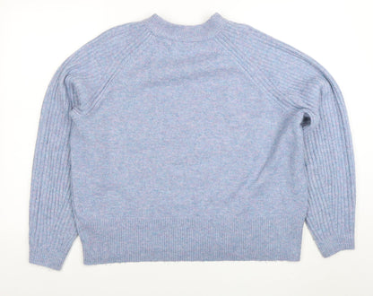 Marks & Spencer Women Blue Acrylic Blend Ribbed Pullover Jumper L
