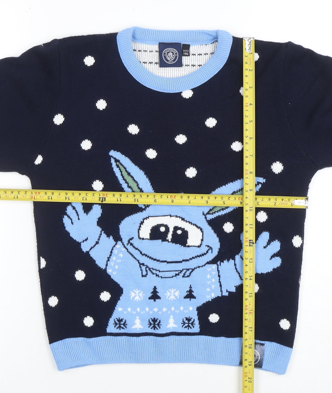 Manchester City Boys Navy Blue Acrylic Crew Neck Jumper 11/12 Years Christmas Design