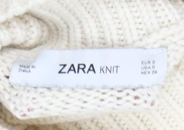 Zara Women Ivory Navy Striped High Neck Wool Knit Jumper Size 10