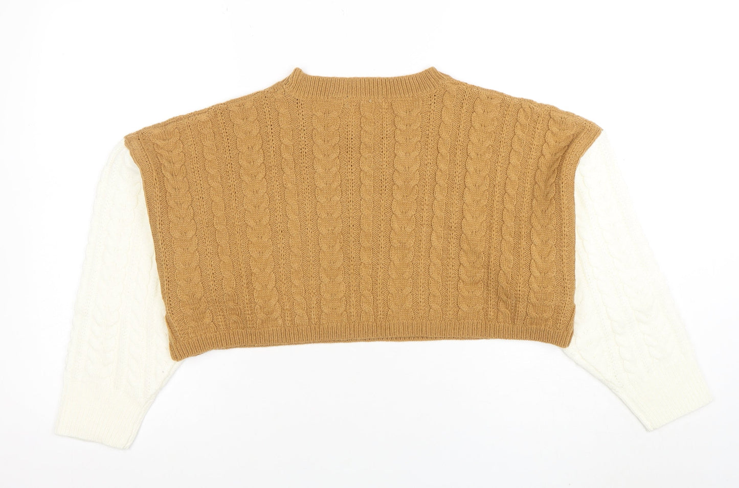Brave Soul Women Camel & Cream Cable-Knit Cropped Jumper Size S