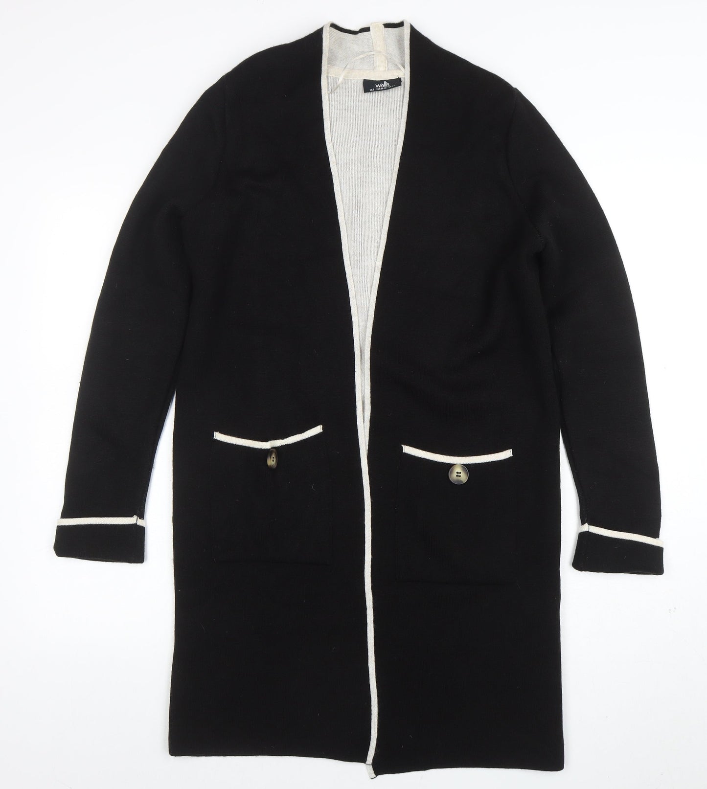 Wallis Womens Black Long Cardigan with White Trim Size S