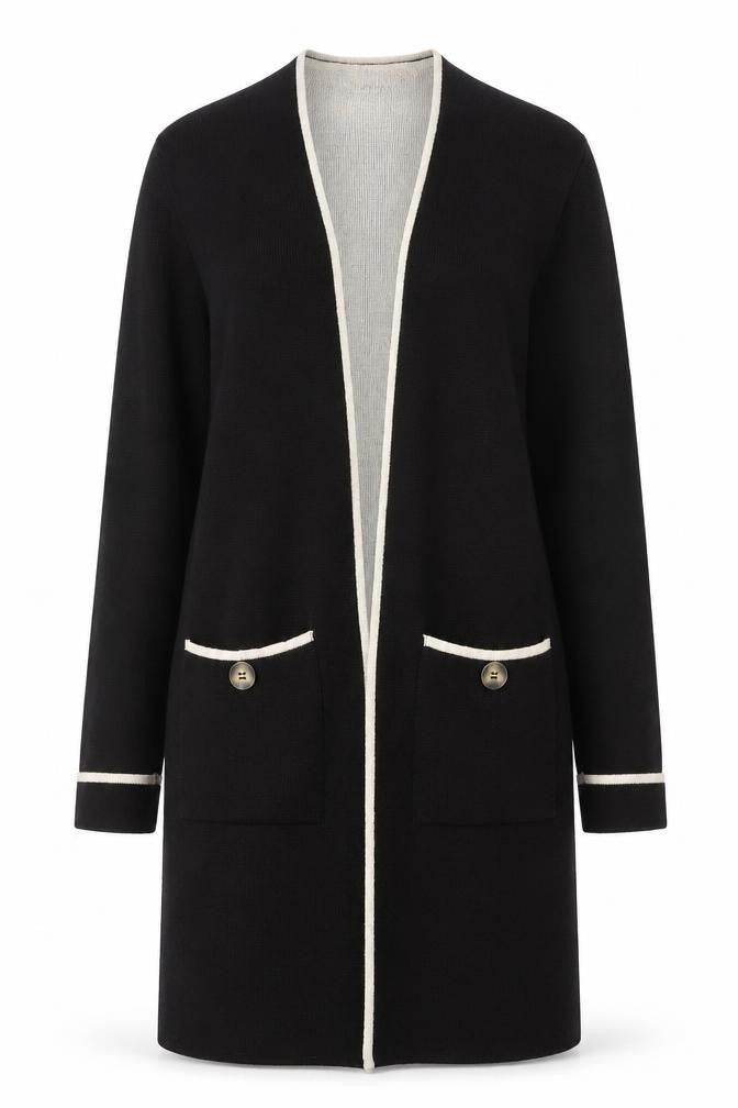 Wallis Womens Black Long Cardigan with White Trim Size S
