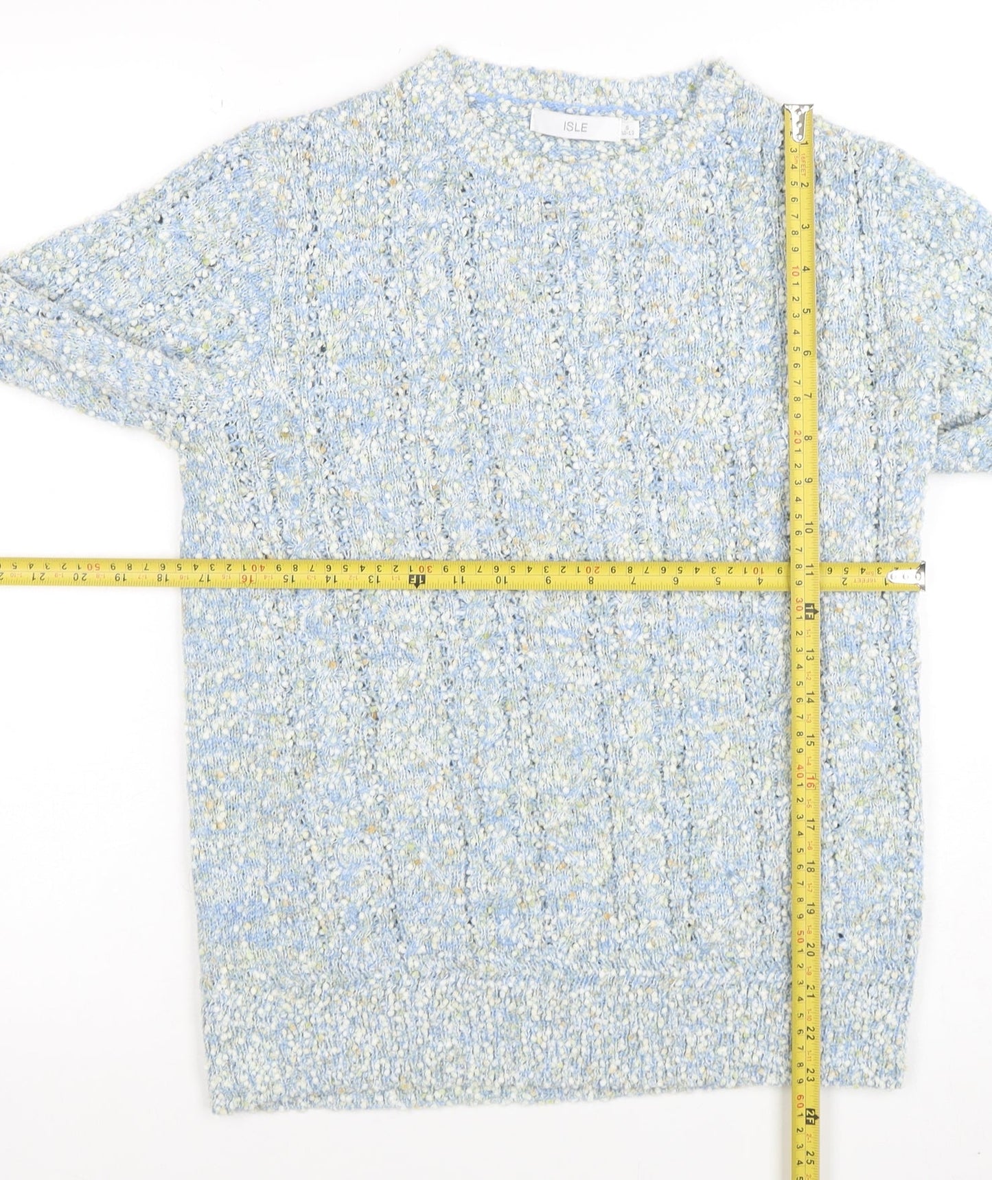 Isle Women's Blue Chunky-Knit Crew Neck Pullover Jumper Size S