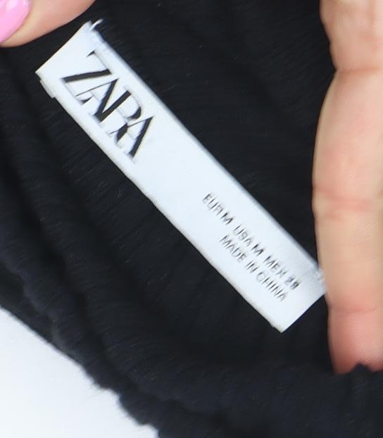 ZARA Women Black Beaded Roll Neck Ribbed Knit Jumper Size M
