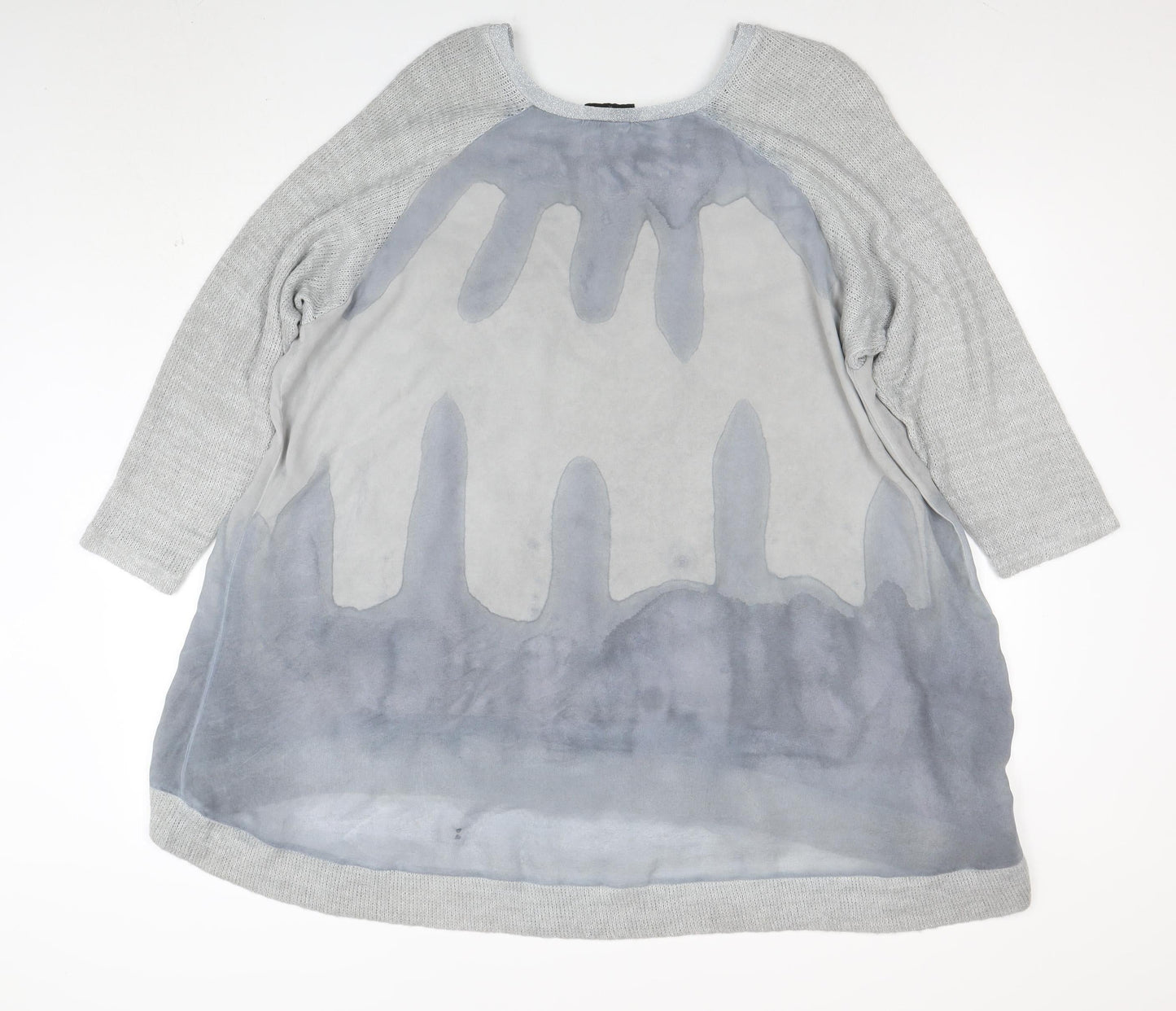 Klass Women Grey XL Tunic Blouse Acrylic Knit 3/4 Sleeve Scoop Neck