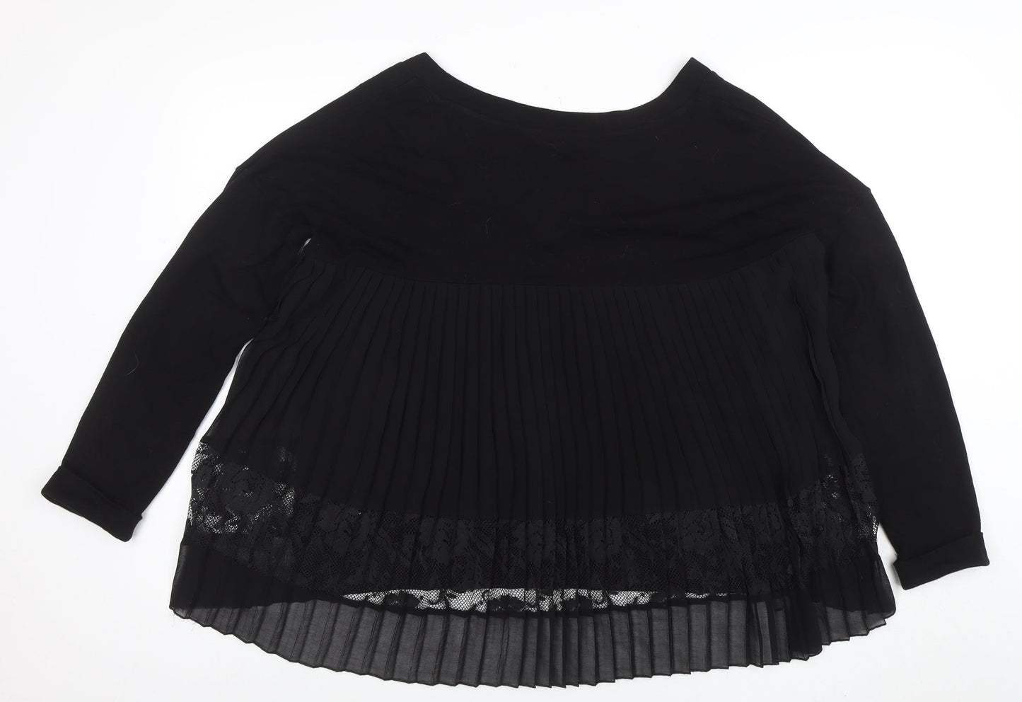 French Connection Women’s Black Pleated Lace Tunic Blouse Size M