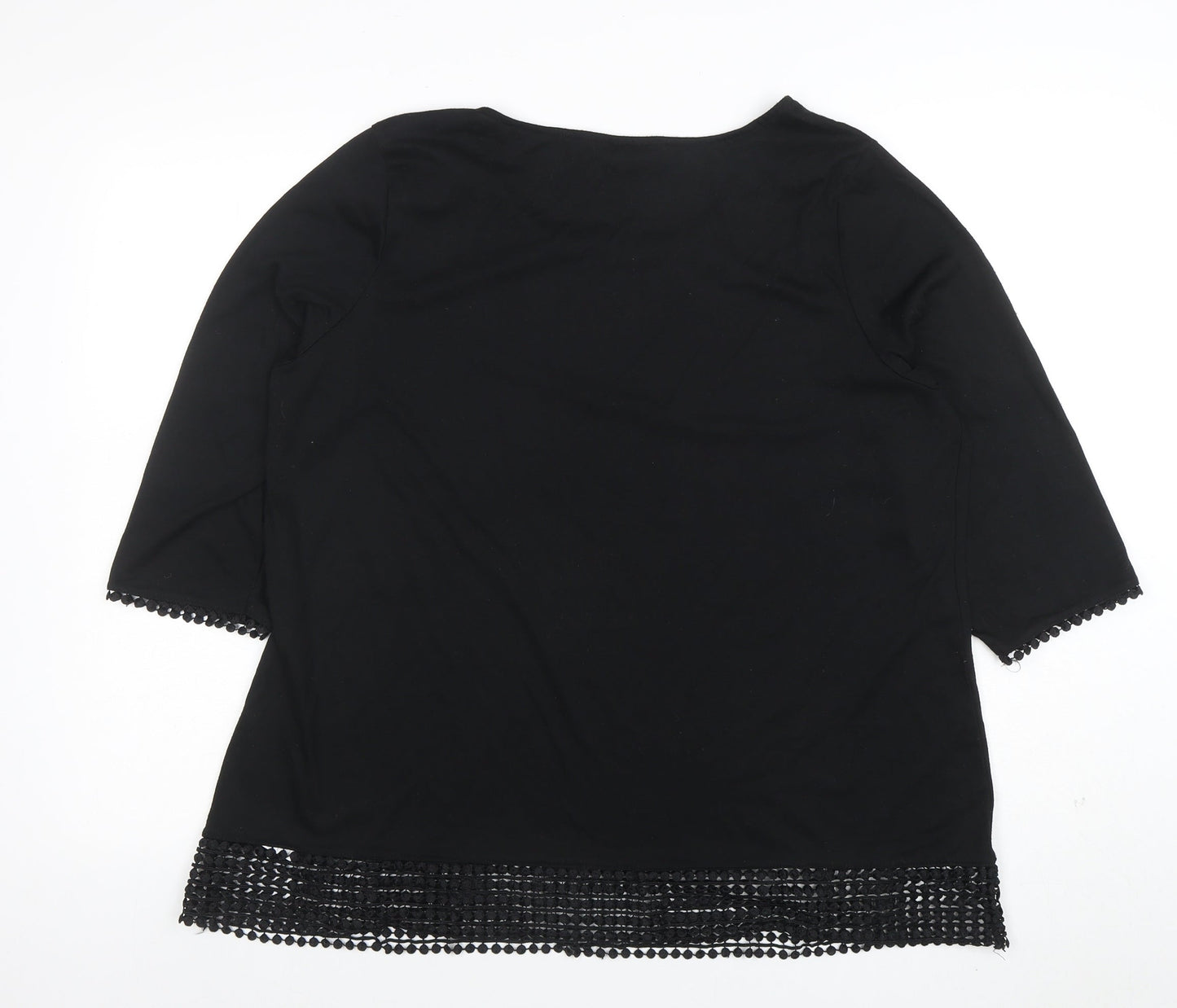 Bonmarché Women's Black 3/4 Sleeve Crochet Hem Blouse Size 20