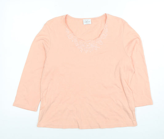 Eastex Women's Pink 3/4 Sleeve Cotton Embroidered Top Size L