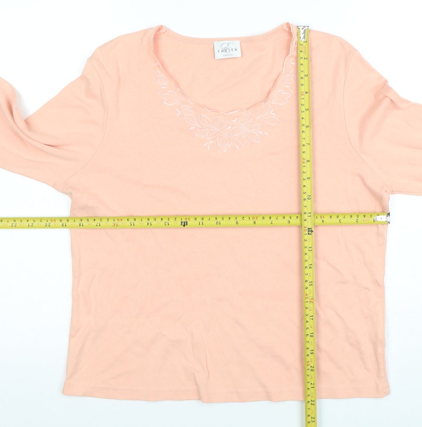 Eastex Women's Pink 3/4 Sleeve Cotton Embroidered Top Size L