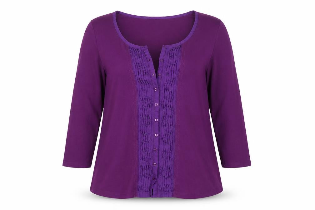 Planet Women Purple Cotton Silk Tunic Button-Up Top L