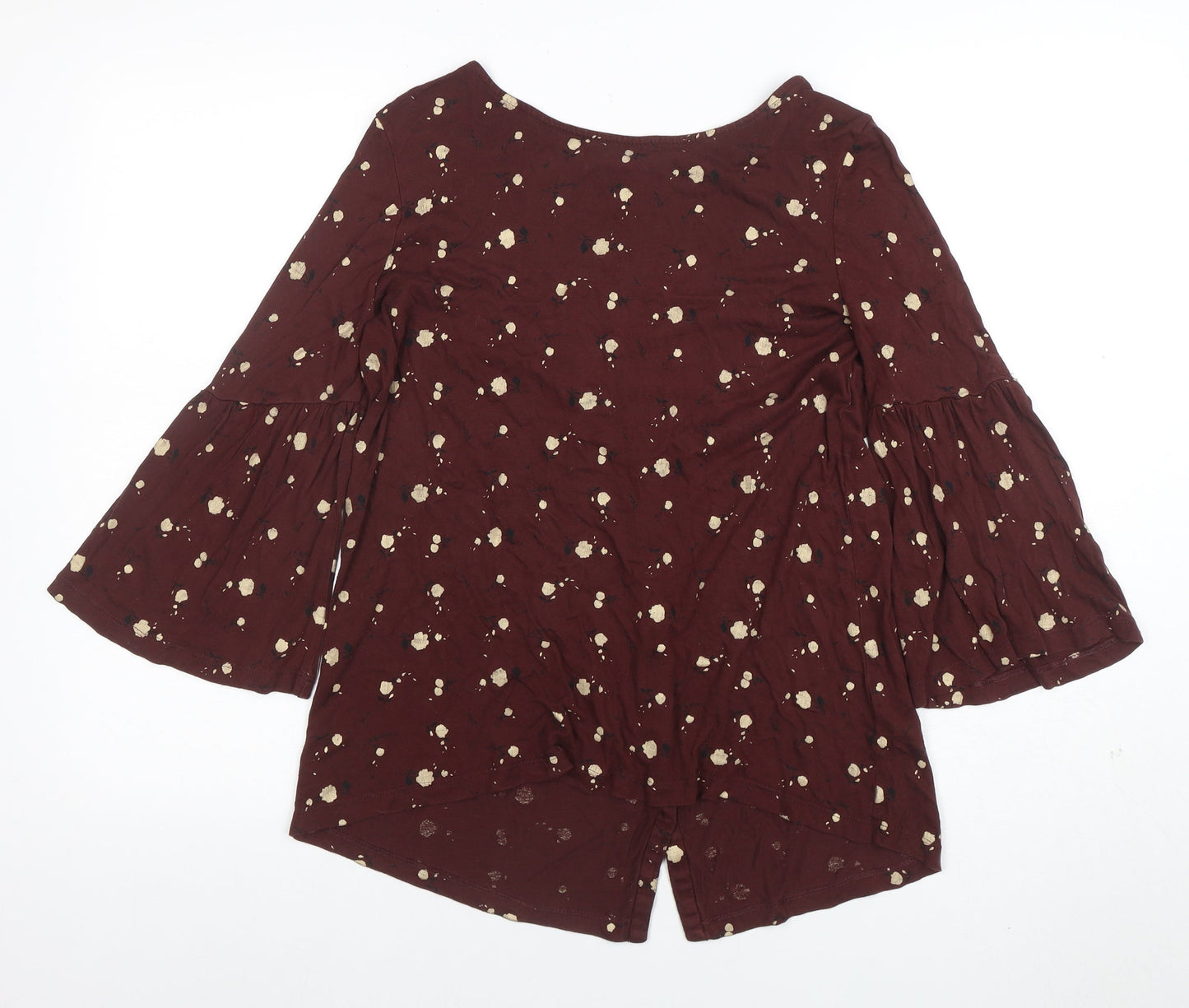 F&F Women’s Brown Floral Button Blouse UK 8 Tunic Style 3/4 Bell Sleeve