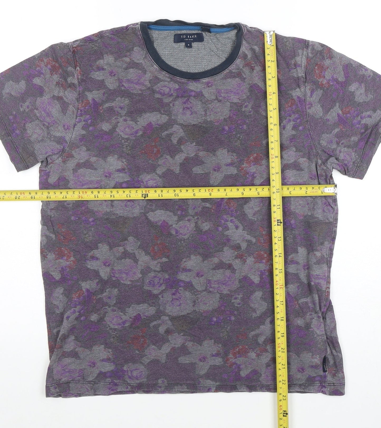 Ted Baker Men's Grey Floral Cotton Crew Neck T-Shirt Size L