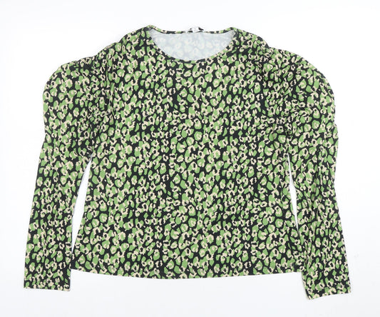 Warehouse Women's Green Animal Print Long Sleeve Tunic Blouse Size L