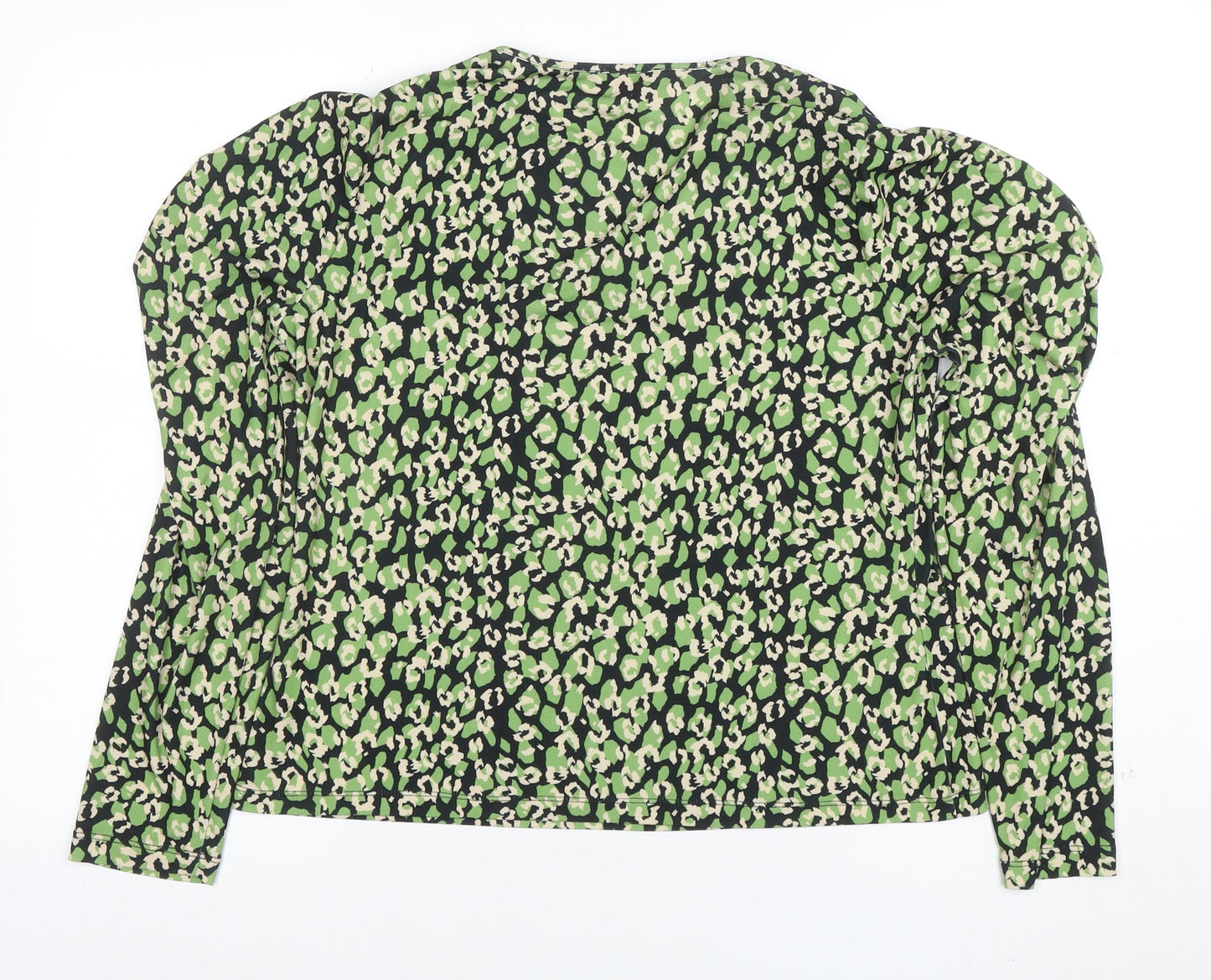 Warehouse Women's Green Animal Print Long Sleeve Tunic Blouse Size L