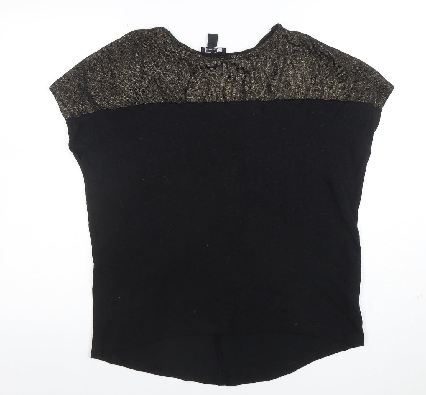 New Look Women's Black Glitter Trim Short Sleeve T-Shirt Size S