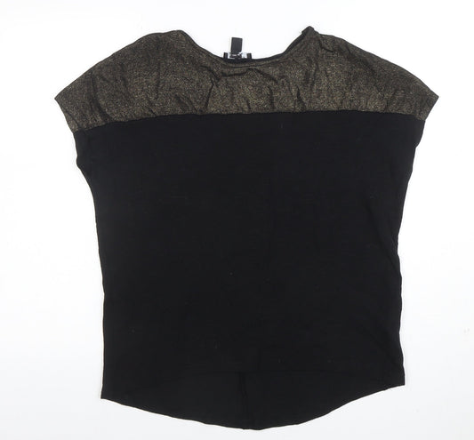New Look Women's Black Glitter Trim Short Sleeve T-Shirt Size S