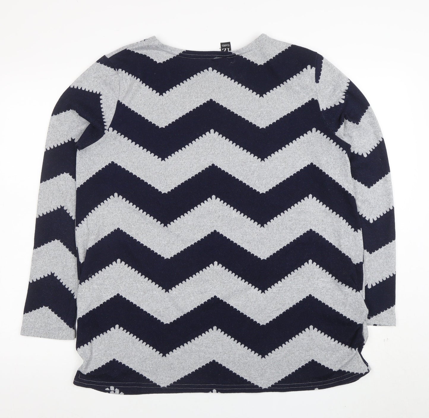 Izabel London Women's Blue Grey Chevron Knit Long Sleeve Top Size 10