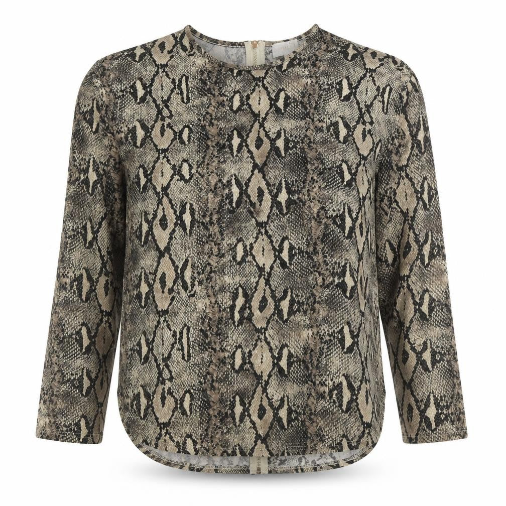 Apricot Womens Brown Snake Print Blouse L 3/4 Sleeve Jersey Top