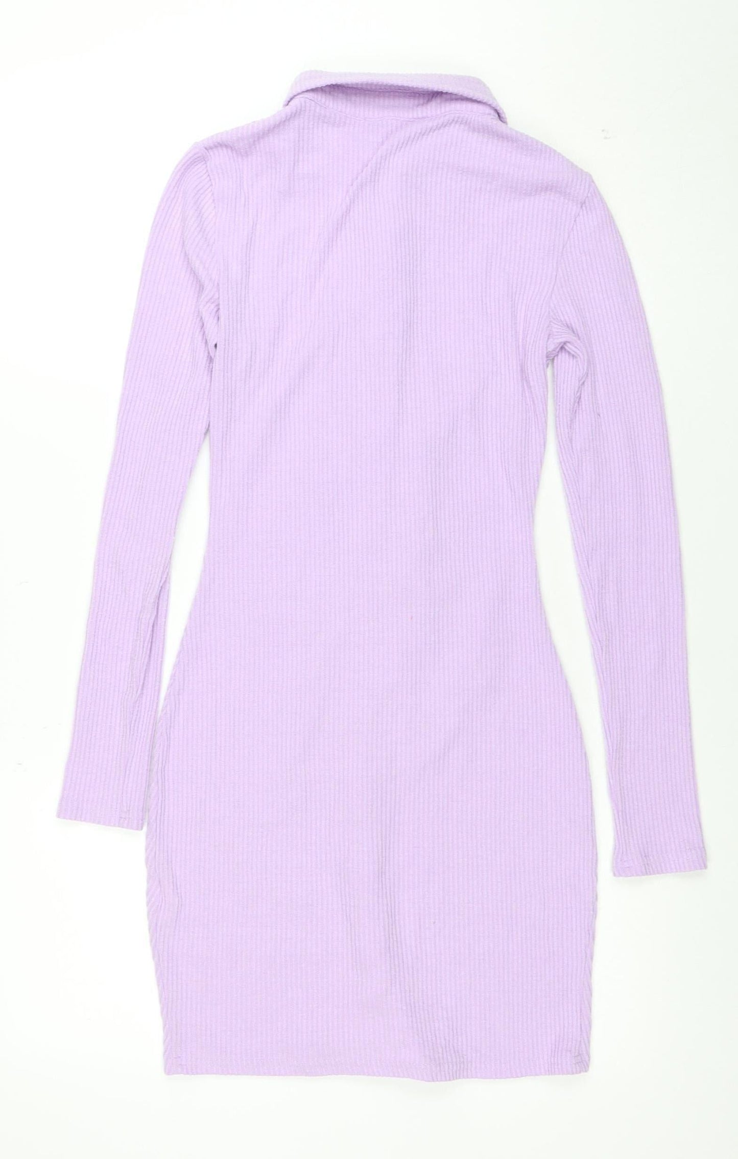 PrettyLittleThing Womens Purple Collared Button Long Sleeve Shirt Dress Size 8