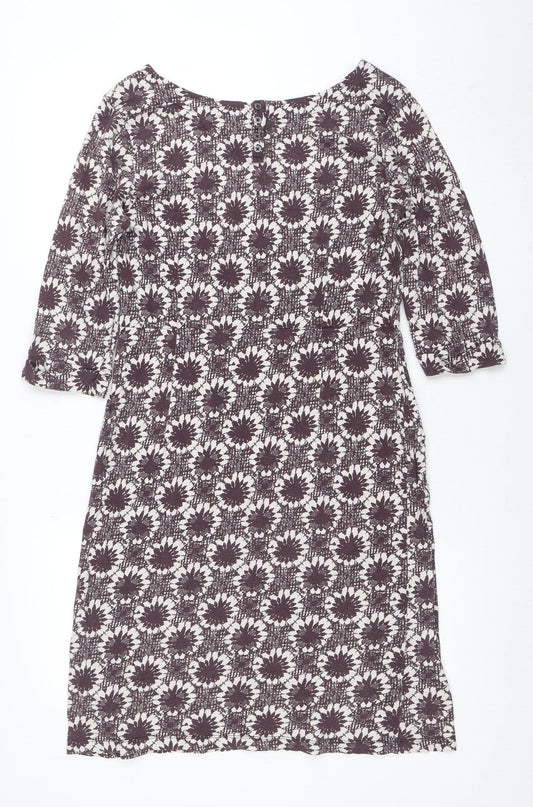 White Stuff Women's Brown Floral Cotton Shift Dress Size 12