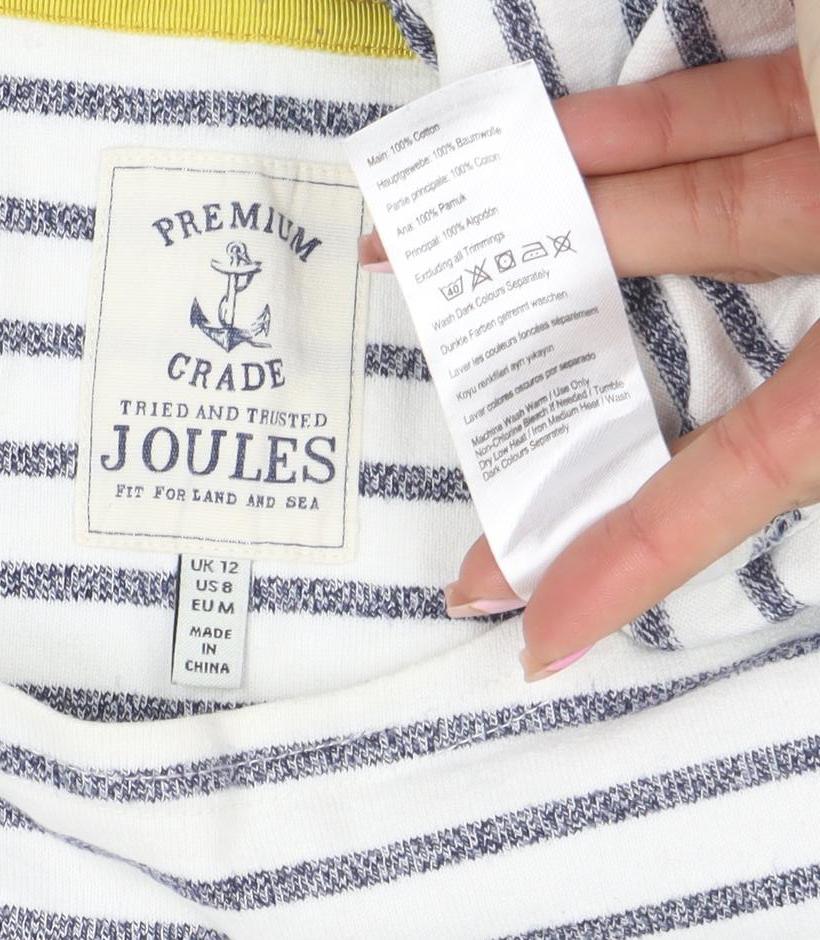 Joules Women's Blue Striped 3/4 Sleeve Boat Neck Cotton Top Size 12