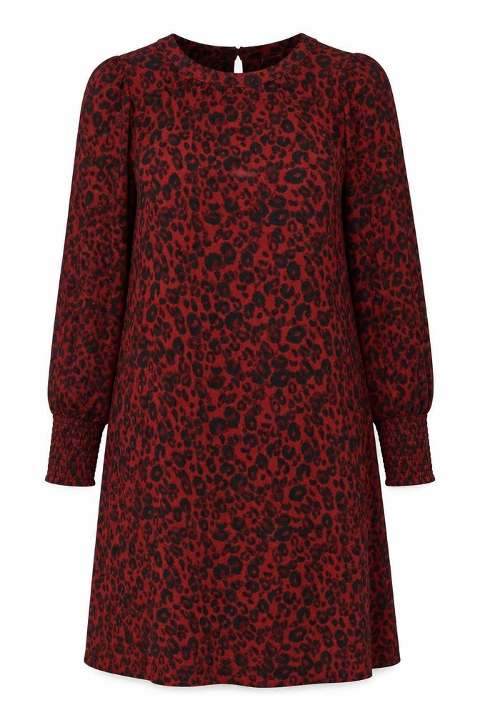Next Women Red Leopard Print Shift Dress Size 10 Long Sleeve
