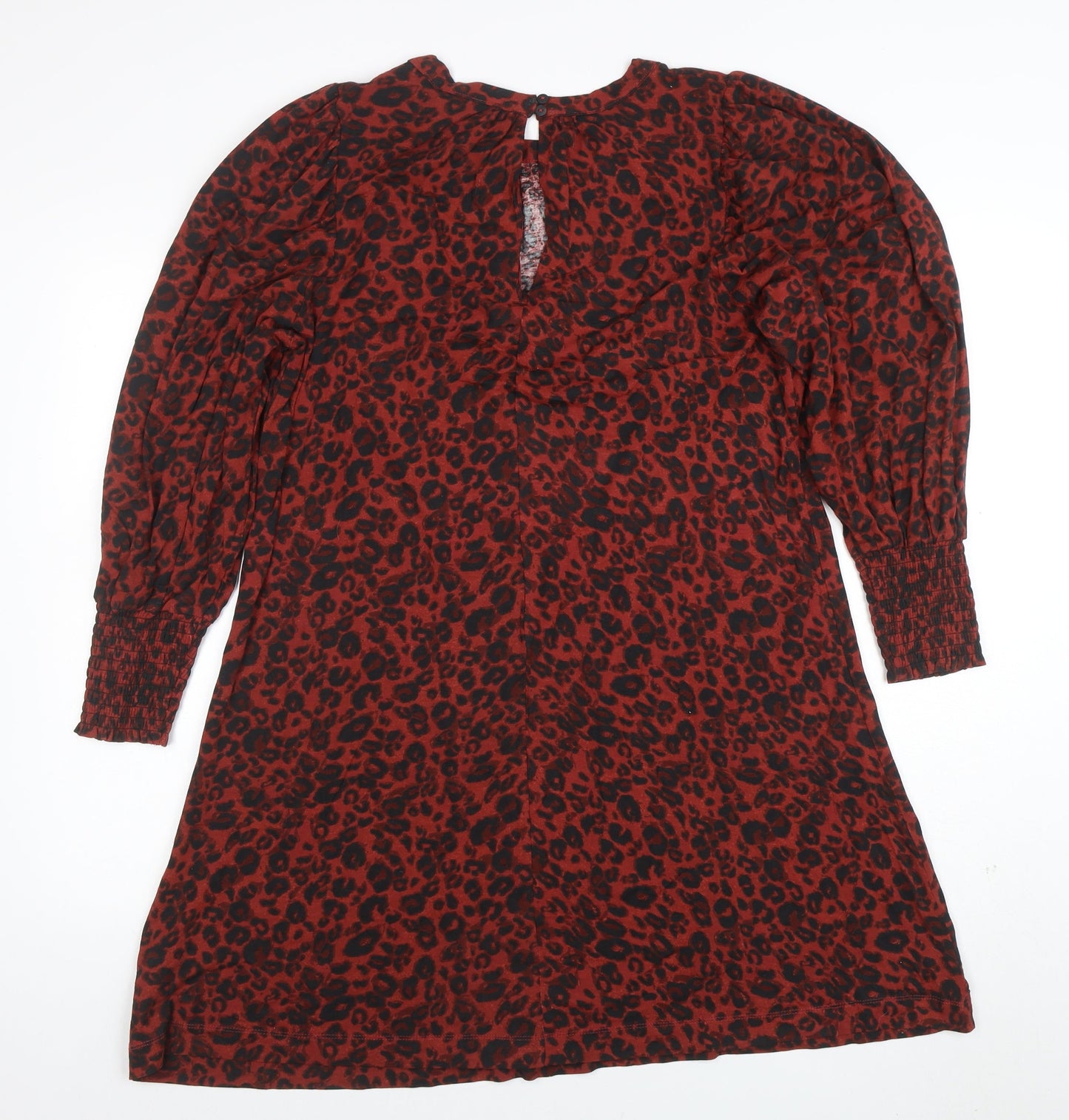 Next Women Red Leopard Print Shift Dress Size 10 Long Sleeve