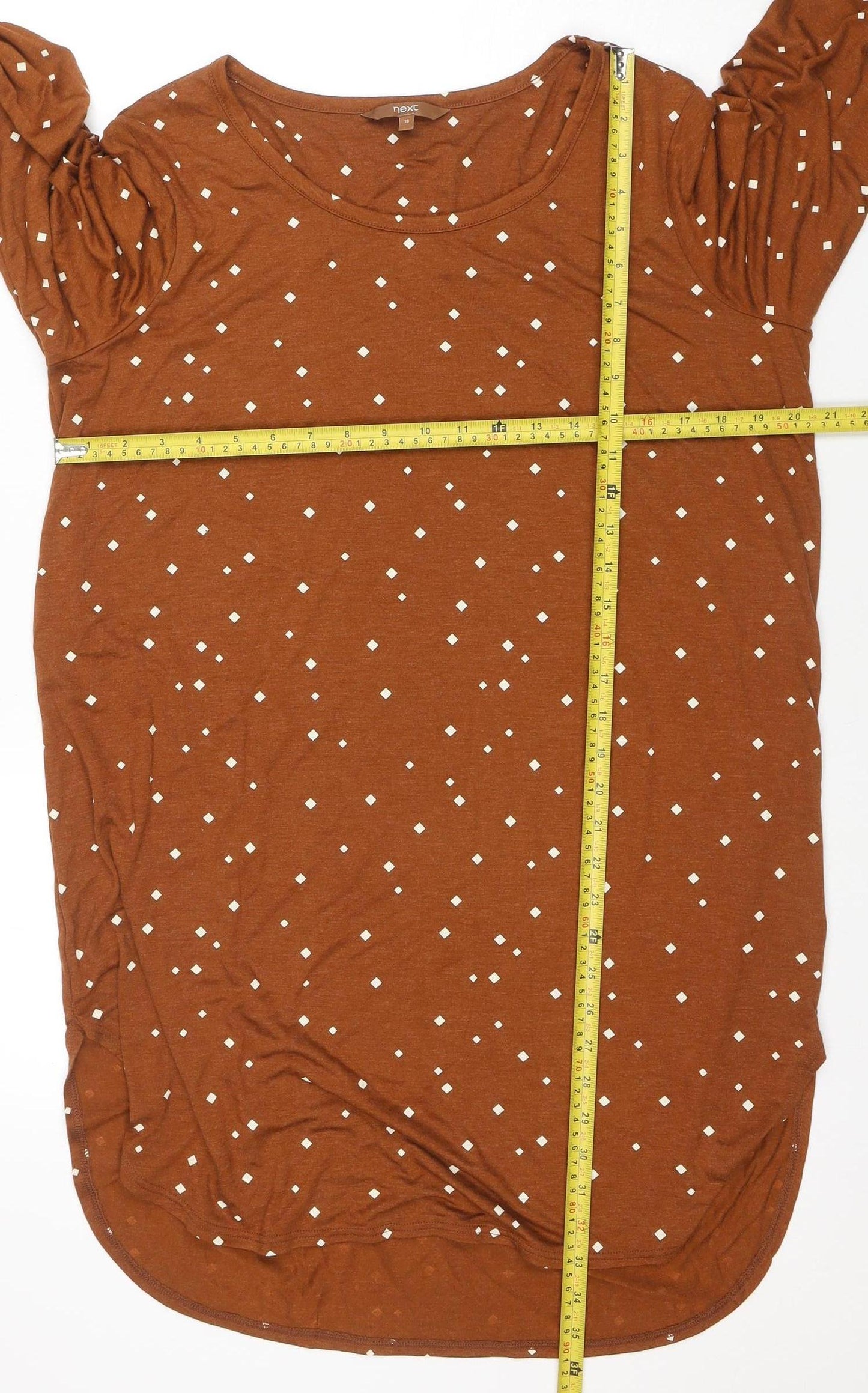 Next Womens Brown Polka Dot Long Sleeve Shift Dress Size 18